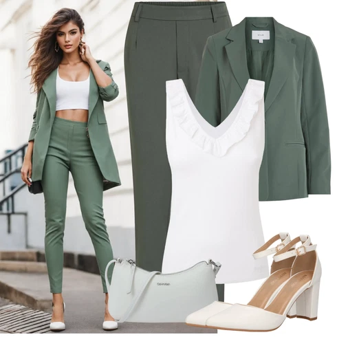 Kombinace Tmavě Zelená/Zelená/Khaki Rovná Kalhoty/Chinos/Plisovaná kalhoty/Navlékací Kalhoty/Obleková Kalhoty/Boyfriend Kalhoty/Business Kalhoty/Úzká Kalhoty/Mušelínové kalhoty/Kalhoty se Štěrbinou/Mrkvová Kalhoty Vila