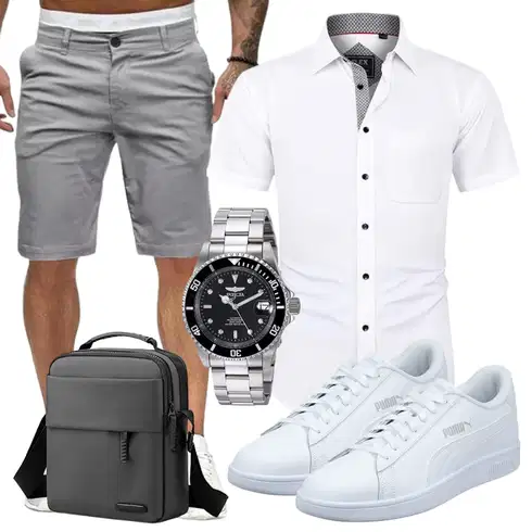 Grau/HellGrau Chino Shorts/Bermuda/Kurze Hose/Cargo Short Uusollecy kombinieren