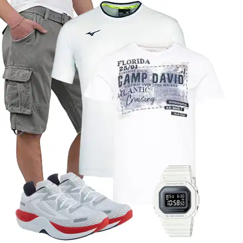 Grau/HellGrau/Khaki Hemd Cargo Short Indicode kombinieren