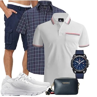 Outfit mit Dunkelblau/Blau Cargo Short/Bermuda Indicode "Casual Look"