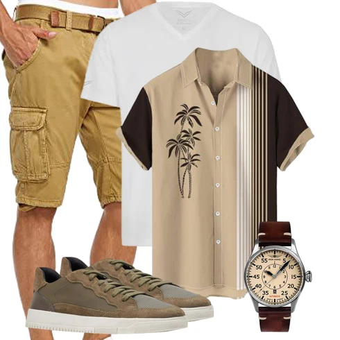 Khaki Hemd Cargo Short/Bermuda Indicode kombinieren