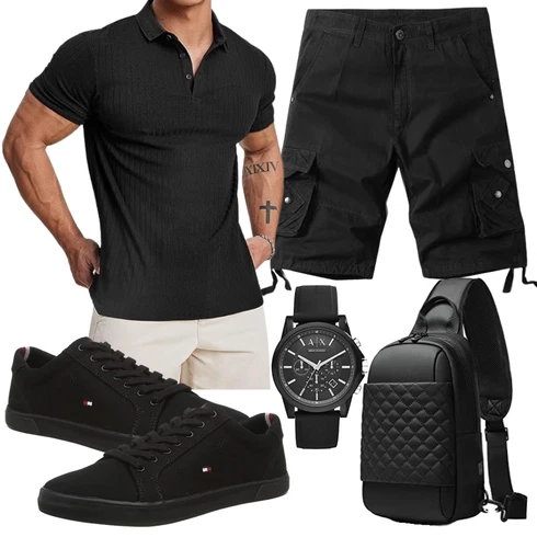 Schwarz/Khaki/Dunkelblau/Dunkelgrau/Dunkelgrün Hemd Cargo Short/Kurze Hose AYG kombinieren