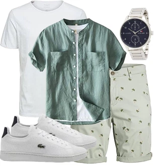 Old Money Outfit mit Hellgrün/Dunkelgrün/Khaki Chino Shorts/Bermuda/Musselin Shorts/Kurze Hose Jack & Jones "Casual Outfits"Look: Preppy, Outdoor, Coole, Skater, Smart Casual, Safari, Maritim, Schön, Unisex, Old Money
