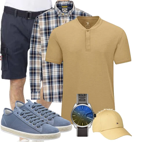 DunkelBlau/Blau Hemd Cargo Short/Bermuda/Musselin Shorts Riverso kombinieren