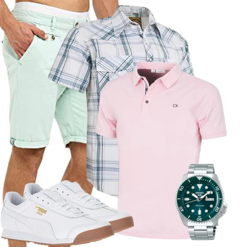 Hellgrün/Türkis/Grün Hemd Chino Shorts/Bermuda/Leinen-short/Musselin Shorts/Kurze Hose Indicode kombinieren