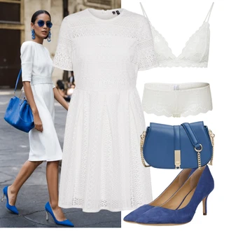 Elegantní Outfit s Bílá/Krémová/Šedá/Stříbrný Krajkové Šaty/Šaty na Konfirmaci VERO MODA "Módní letní vzhled"Look: 20 léta, Babydoll, Business, Elegantní, Old Money, Příliš oblečený, Romantický, Univerzitní, Slavnostní