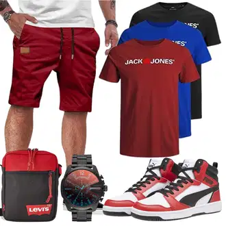 Outfit mit Dunkelrot/Bordeaux/Rot Chino Shorts/Kurze Hose/Bermuda/Baggy Short/Musselin Shorts/Cargo Short/Sweatshorts JMIERR "Cool Outfit"