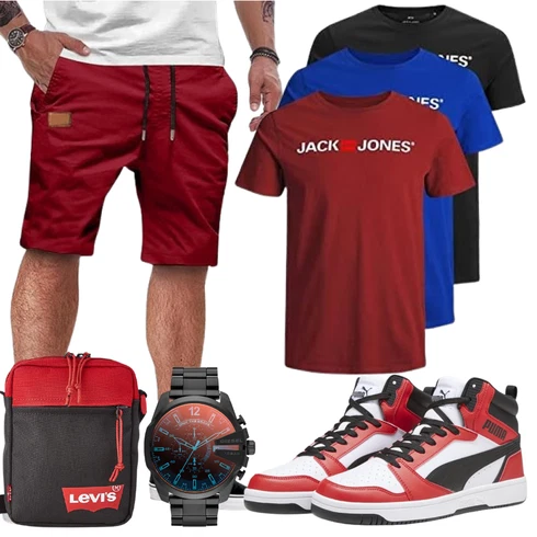 Boyfriend Dunkelrot/Bordeaux/Rot Hemd Chino Shorts/Kurze Hose/Bermuda/Baggy Short/Musselin Shorts/Cargo Short/SweatShorts JMIERR kombinierenLook: Boyfriend, Sportlich, Outdoor, Hip Hop, Rap, Skater, Coole, Unisex, Schön
