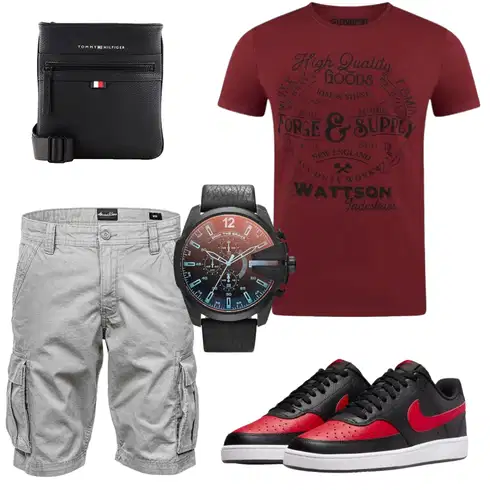 Grau/Hellgrau/Khaki Hemd Cargo Short/Bermuda Amaci&Sons kombinieren