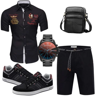 Sommer Outfit mit Dunkelblau/Blau/Schwarz Chino Shorts/Bermuda/Musselin Shorts/Kurze Hose/Paperbag-Shorts b BLEND "Cool Outfit"