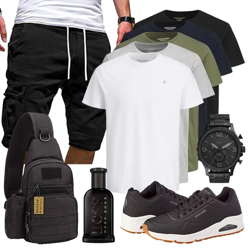 Boyfriend Schwarz/Khaki/Dunkelgrün Hemd Cargo Short/Kurze Hose/Baggy Short/Musselin Shorts Generic kombinierenLook: Boyfriend, Casual, Classic, Sportlich, Outdoor, Rad, Premium, Stil, Workwear, Skater, Coole, Hip Hop, Unisex, Moderne
