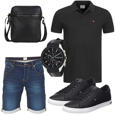Basic Blau/Dunkelblau/Hellblau Hemd Jeans Short/Bermuda Mustang kombinieren