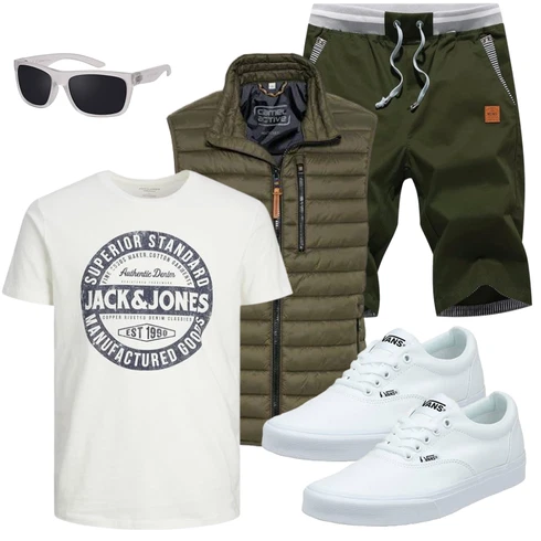 Herbst Dunkelgrün/Khaki Chino Shorts/Kurze Hose/Cargo Short/Bermuda/Musselin Shorts/Baggy Short/Capri JustSun kombinieren