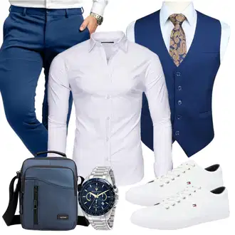 Sommer Outfits Firmenfeier mit Blau/Dunkelblau/Hellblau HISDERN "Cool Outfit"Look: Weihnachten, Vatertag, Hochzeit, Halloween, Bar, Wasen, Besondere Anlässe, Firmenfeier, Schule, Pop Konzert