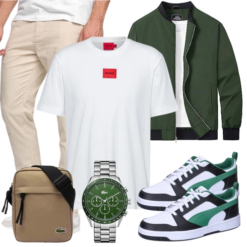 Beige/Khaki Indicode kombinieren mit DunkelGrün/Grün Uniformjacke/Fliegerjacke/Nylonjacke/Collegejacke/Coachjacke/Wendejacke/Bomberjacke MAGCOMSEN