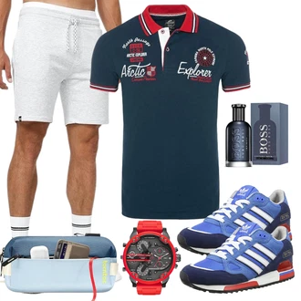 Outfit mit Grau/Hellgrau/Weiß Sweatshorts/Baggy Short/Kurze Hose/Bermuda/Musselin Shorts Indicode "Cool Outfit"