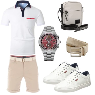 Sommer Outfit mit Beige/Khaki Chino Shorts/Bermuda/Kurze Hose/Musselin Shorts Riverso "Cool Outfit"