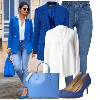 Outfit s Bílá/Krémová Lněná Halenka/Slip-on Halenka/Blůza s knoflíčkem/Dlouhá Halenka/Tunikové Tričko/Halenka se Stojatým Límcem/Mušelínová Halenka About You "Lehký outfit"