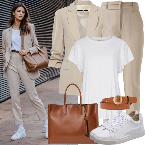 Kombinace Béžová/Khaki/Hnědá Business Kalhoty/Obleková Kalhoty/Mušelínové kalhoty/Kalhoty s Vysokým Pasem/Kalhoty se Štěrbinou/Navlékací Kalhoty/Kalhoty s nášivkou uprostřed/Rovná Kalhoty Selected