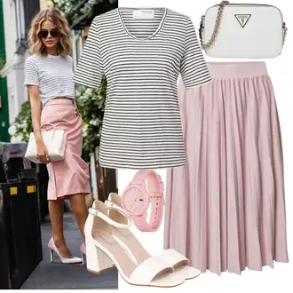 Outfit sa Ljubičasta/Pink Midi suknja od tila/Kratka plisirana suknja/Moderne Suknja/Suknja Iz 90-ih/Midi Suknja About You "Moderna kombinacija za slobodno vrijeme"