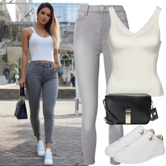 outfit mit Khaki/Rjava/Siva/Bež/Temno Rjava Ozke Kavbojke/Kavbojke z Razporkom/Usnjena Jakna/Usnjene Čevlje morgan "Eleganten videz kavbojk"