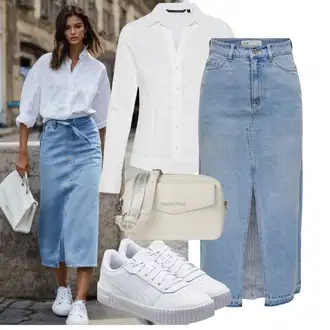 A-kroj Outfit sa Svjetloplava/Plava Kratke hlače velike veličine/Haljina Veći Broj JdY "Lijepi ljetni look"Look: Stil, Rap, Prevelik, A-kroj, 90-ich, Old Money, Vintage, Transparentan