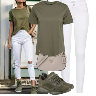 Moderní Outfit s Bílá/Hnědá/Černá Džín s Širokou Nohavicí/Dámské Džíny s Délkou 7/8/Zvonové Džíny/Zkrácené Džíny/Formální Košile/Džíny Culottes/Plisované Džíny Only "Módní letní vzhled"Look: Styl, Cool, Francouzské, Italský, Námořní, Moderní, Mom, Krásný, Španělské, Western, Old Money, 70tá léta
