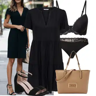 Ke kolenům Outfit s Černá/Tmavě modrá Tunikové šaty/Šaty S Kosticí/Letní Šaty/Ležérní Šaty/Občanské šaty/Šaty Niki/Šaty s Kapsou Only "Letní oblečení"