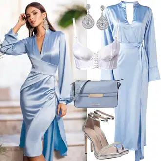 Elegantní outfity Matriční úřad s Světle modrá/Modrá Saténové šaty shyx "Glamourový svatební vzhled"Look: Bar, 18. narozeniny, 30. narozeniny, Koncert, Firemní večírek, Den matek, Zvláštní příležitosti, 50. narozeniny, Ples, Matriční úřad, Galavečer, Narozeniny, Nový Rok