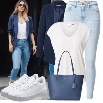 90tá léta Outfit s Šedá/Světle modrá/Modrá/Bílá Nízká Teniska/Volnočasová bota/Letní Tenisky/Úzká Teniska/Kožené Tenisky/Skate Bota Puma "Hezký Letní Vzhled"Look: 90tá léta, Estetika, Hip Hop, Nerd, Skater, Sportovní, Steampunk