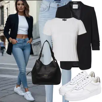 Ležerno Outfit sa Crna/Smeđa Odijelo Sakoi za Bluzu/Kožna jakna za muškarce/Boyfriend Sako/Kratki Sako Trendyol "Izgledajte seksi elegantno"Look: Poslovni, Šik, Old Money, Ured, Francuske, cool, Besprijekorno, Chic, Elegantan, Pametno ležerno, sviatočné, Boho, Seksi, Ležerno