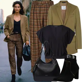 Outfit sa Crna Tunika Kratkih Rukava/Bluza Kratkih Rukava/Kožna jakna za muškarce/Jednobojna Bluza/Tunika Majica/Klasična tunika/Elegantna Tunika/Bluza Vrh VERO MODA "Karirani 90-ih godina izgled"