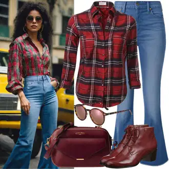 Shirt outfits mit Temno rdeča/Črna/Bela Torba za čez ramo/Poslovna torba/Vrečka za prenašanje/Ročna prtljaga/Mini torbica/Pisarniška torba/Satchel torba/Torba za čez ramo MICHAEL Michael Kors "Kavbojke z visokim pasom v slogu 90-ih let"