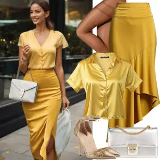 Elegantní outfity Matriční úřad s Žlutá Dlouhá Sukně/Křesťanská Sukně/Maxi sukně/Slavnostní Maxi Sukně/Vintage sukně maxi/Sukně Pro Svatebního Hosta NÜMPH "Klasický slavnostní styl"Look: Bar, 60. narozeniny, Koncert, Chatky, Zvláštní příležitosti, Matriční úřad, Narozeniny, 30. narozeniny