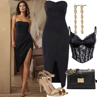 Kombinacije za zabavu Seksi sa Crna Torba Za Preko Ramena/Torbica/Torbica/baguette vrećica/Mala Torbica/Torba preko ramena/Torba za rame Armani Exchange "Klasični izgled vjenčanog gosta"Look: Premium, Ured, Seksi, Šik, Ekstravagantno, Jazz, Vatrogasici, Romantičan, Sveučilišna