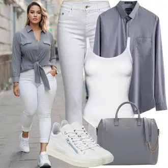 Zakopčaj dolje Outfit sa Siva/Svjetlosiva Denim Majica/Košulja of flanela/Košulja od muslina/Ležerna košulja/Poslovna košulja someday "kompletni outfiti za punije"