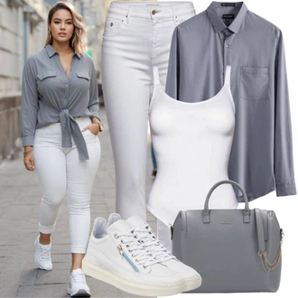 Outfit s Bílá Korselet/Top & košilka/Shapewear klouž/Průhledná kalhotka/Multibaleno/Spodní kalhotky/Formující Kalhotky/Tělo bez kostic PETITE FLEUR "kompletní outfity pro plnoštíhlé"
