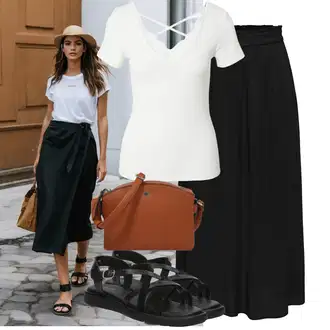 Festival Outfit s Černá Vintage Sukně maxi/Dlouhá Sukně/Křesťanská Sukně/Midi Sukně/Maxi Sukně/Sukně Pro Matriku/Kalhotová Sukně/Sukně do Délky Lýtka JdY "Módní letní vzhled"Look: Bar, Koncert, Festival, Divadlo, Matriční úřad