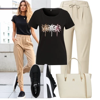 Outfit s Černá/Fialová Volnočasová bota/Nízká Teniska/Kožené Tenisky/Skate Bota/Úzká Teniska/Letní Tenisky Puma "Hezký letní vzhled"