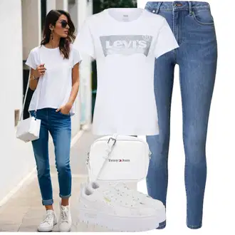 S Pertlanjem Outfit sa Crvena Balon majica/Skraćena Majica/Košulja top/Kratki top/Ležerni topić/pletena košulja/Majica za plažu/Majica za plažu/Pulover za plažu/Top za plažu/Obični top/Pleteni top levi's ® "Lijepi ljetni look"
