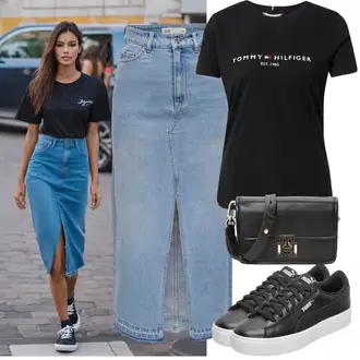 A-kroj Outfit sa Svjetloplava/Plava Kratke hlače velike veličine/Haljina Veći Broj JdY "Dopadljivi ljetni outfit"Look: Stil, Rap, Prevelik, A-kroj, 90-ich, Old Money, Vintage, Transparentan