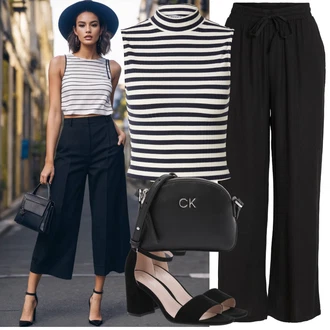 Vysoké Podpatky Outfit s Černá/Béžová Sandál Na Podpatku/Přezková bota/Podpatek na klínku/Platform Sandal/Sandály na hřídeli/Semiortopedická bota About You "Hezký letní vzhled"