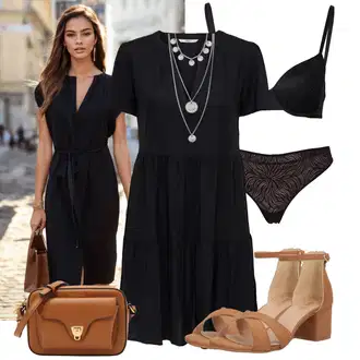 Ke kolenům Outfit s Černá/Tmavě modrá Tunikové šaty/Šaty S Kosticí/Letní Šaty/Ležérní Šaty/Občanské šaty/Šaty Niki/Šaty s Kapsou Only "Lehký outfit"