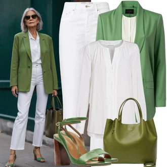 Outfit s Černá/Zelená/Fialová Dvojřadový Sako/Kožená Pánská Bund/Blejzrové Bund/Neformální Sako/Kožená bunda/Kordové Sako/Kožená bunda pro muže/Bavlněný Sako/Boyfriend Sako/Blůzové Sako/Sako s Peřím/Lidové Sako/Cargo Sako Drykorn "Móda pro ženy od 50 let"