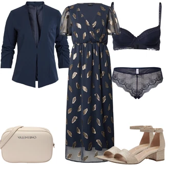 Outfit s Tmavě modrá Šaty Niki/Občanské šaty/Šaty S Potiskem/Šifonové Šaty/Maxi Šaty/Šaty s Peřím/Společenské šaty pro hosta/Šaty na Podzim JdY "Módní letní vzhled"