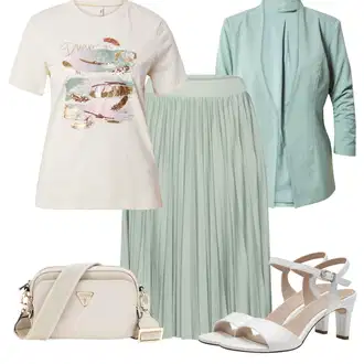 Ležerno, Šik Outfit sa Svjetlozelena/Zeleno Kratke hlače velike veličine/Haljina Veći Broj About You "Moderni ljetni outfit"Look: Lagano, Šik, Old Money, Poslovni, 20-ih godina, Chic, Elegantan, Prekrasan