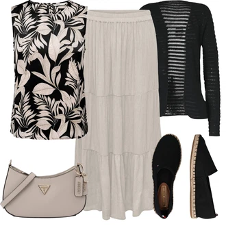 Festival Outfit s Šedá/Khaki/Hnědá/Béžová Sukně do Délky Lýtka/Sukně Vrstevná/Mačkaná Sukně/Dlouhá Sukně/Maxi Sukně/Sukně Pro Svatebního Hosta Only "Módní letní vzhled"Look: Bar, 60. narozeniny, Den na pláži, Koncert, Chatky, Festival, Den matek, Zvláštní příležitosti, Matriční úřad, Narozeniny