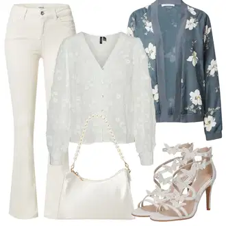 Outfit sa Zeleno/Smeđa/Bijela/Svjetlozelena/Krem Bluza Dječja igračka/Engleska Bluza s Broderie/Musseline Bluz VERO MODA "Moderni ljetni outfit"