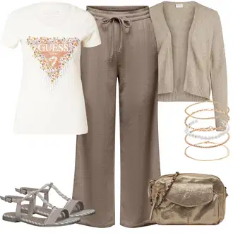 Outfit s Béžová/Zlatý/Bílá Náramek About You "Módní letní vzhled"