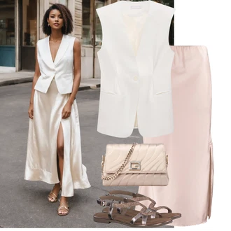 Saten Outfit sa Pink/Ljubičasta Suknja/Kratke hlače velike veličine/Haljina Veći Broj Hailys "Ljetni look za modno osvještene žene"